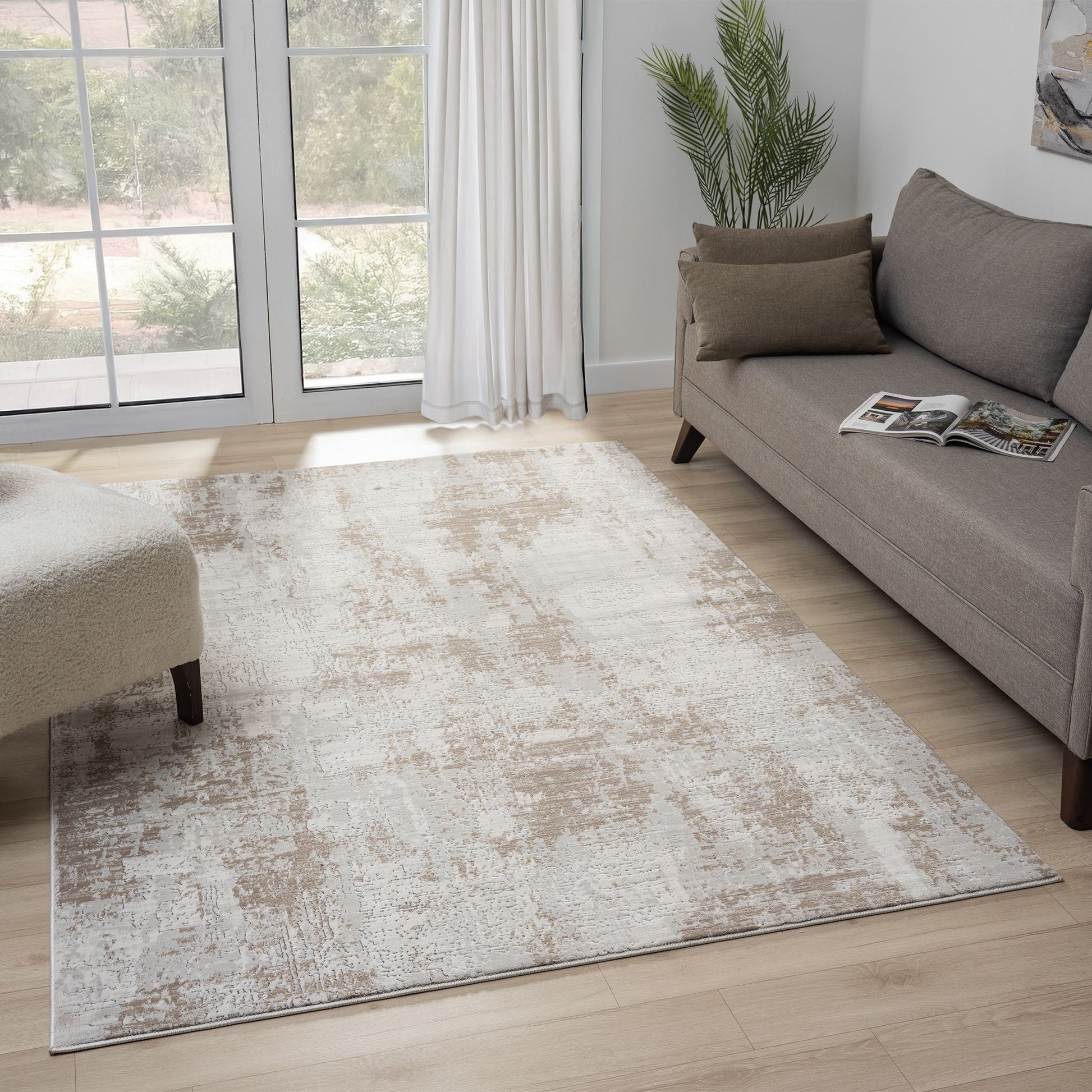 Cream Area Rug with plush, non-shed pile and all-side binding. Power-loomed in Türkiye for durable, easy-care elegance in modern living spaces.