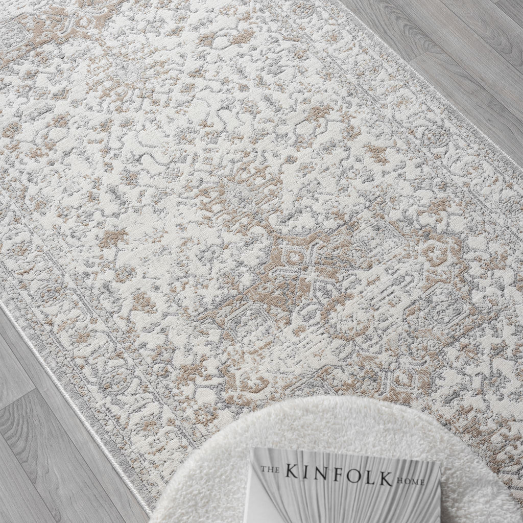 Cream Hallway Runner Rug with soft, non-shed pile and all-side binding. Power-loomed in Türkiye for durable, easy-care hallway style.