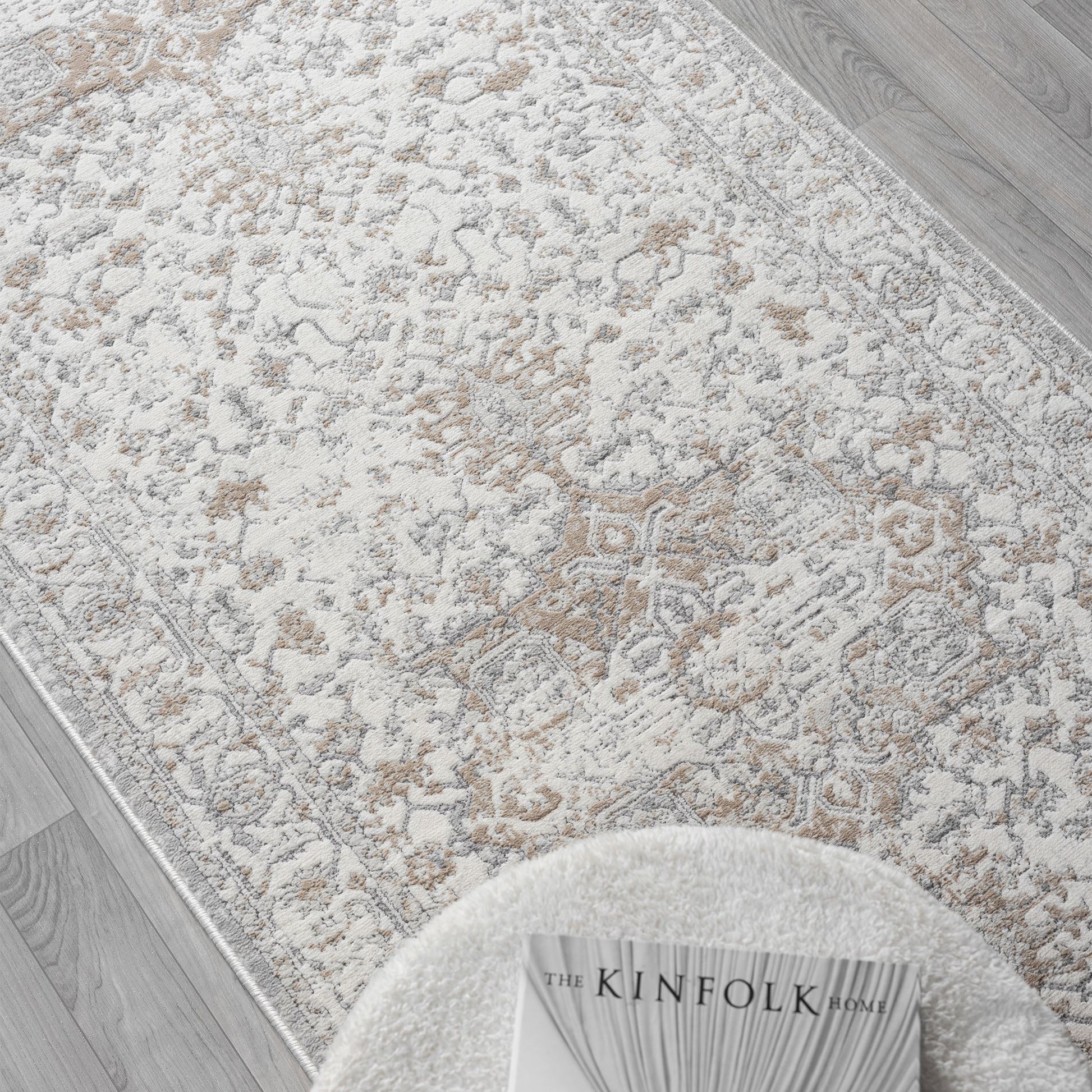 Cream Hallway Runner Rug with soft, non-shed pile and all-side binding. Power-loomed in Türkiye for durable, easy-care hallway style.