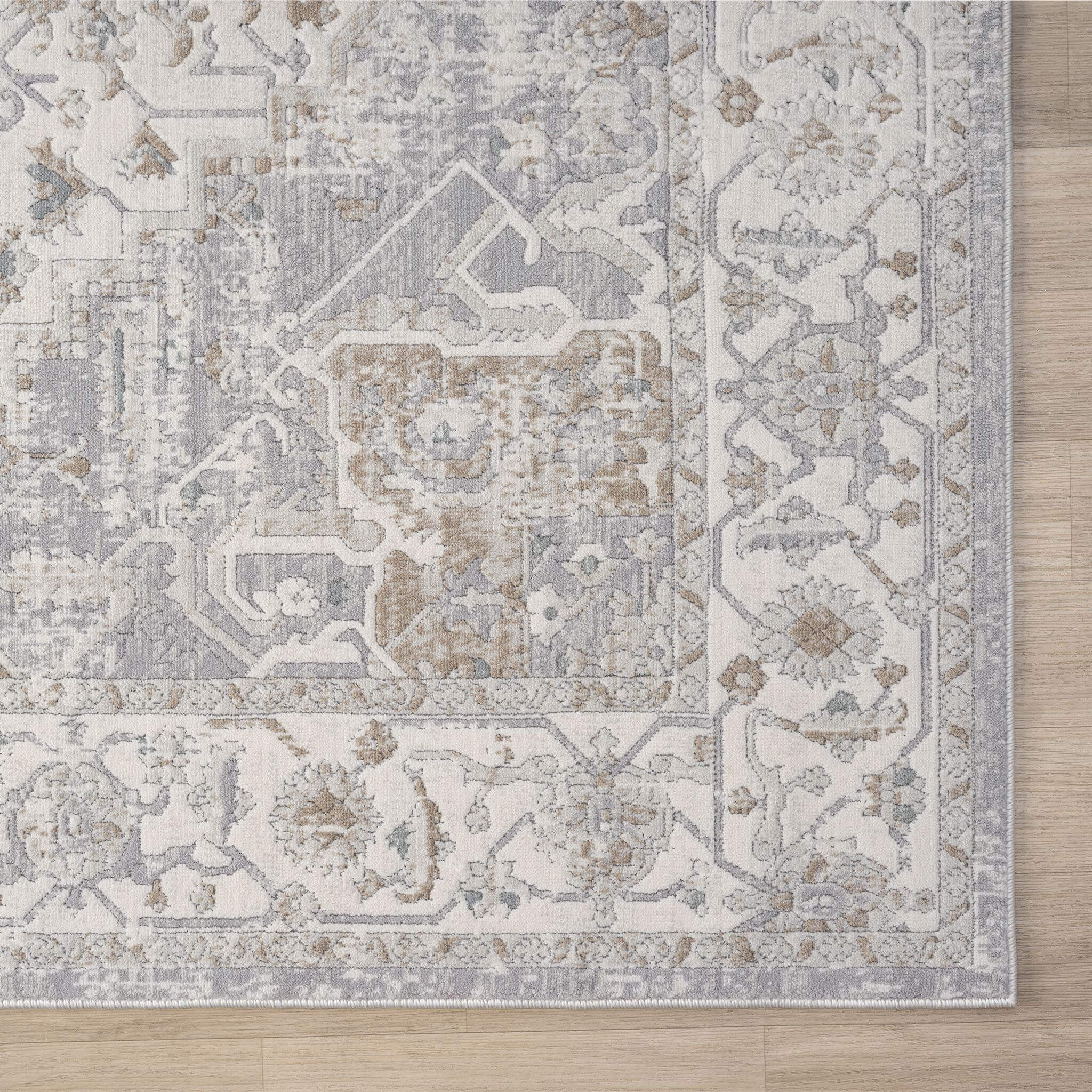 Cream Area Rug with plush, non-shed pile and all-side binding. Power-loomed in Türkiye for durable, easy-care elegance in living rooms and bedrooms.