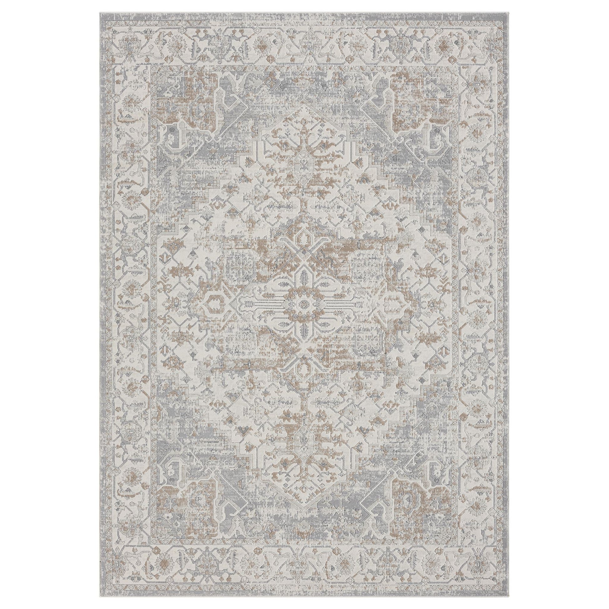 Cream Area Rug with plush, non-shed pile and all-side binding. Power-loomed in Türkiye for durable, easy-care elegance in living rooms and bedrooms.