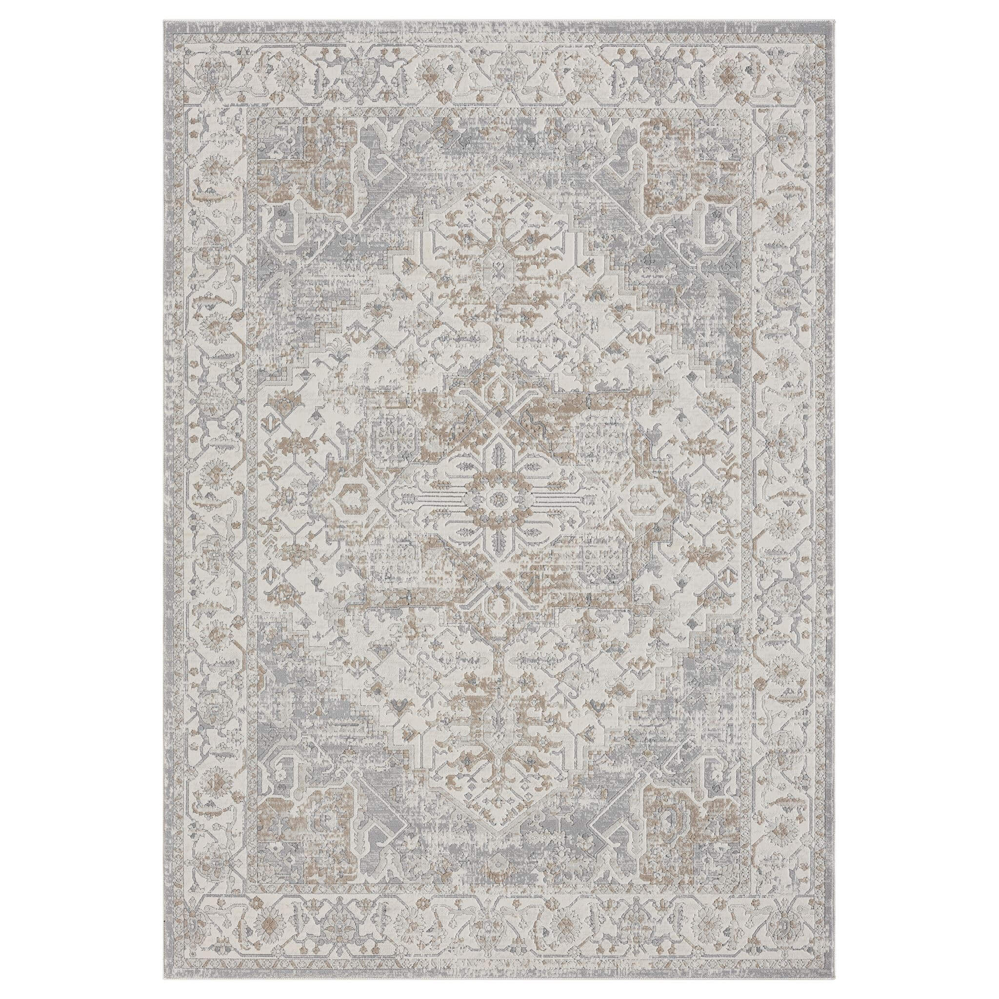 Cream Area Rug with plush, non-shed pile and all-side binding. Power-loomed in Türkiye for durable, easy-care elegance in living rooms and bedrooms.