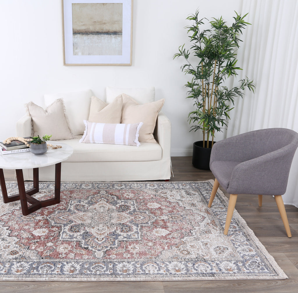 Maryland Grey Traditional Rug - M03 styled with furniture