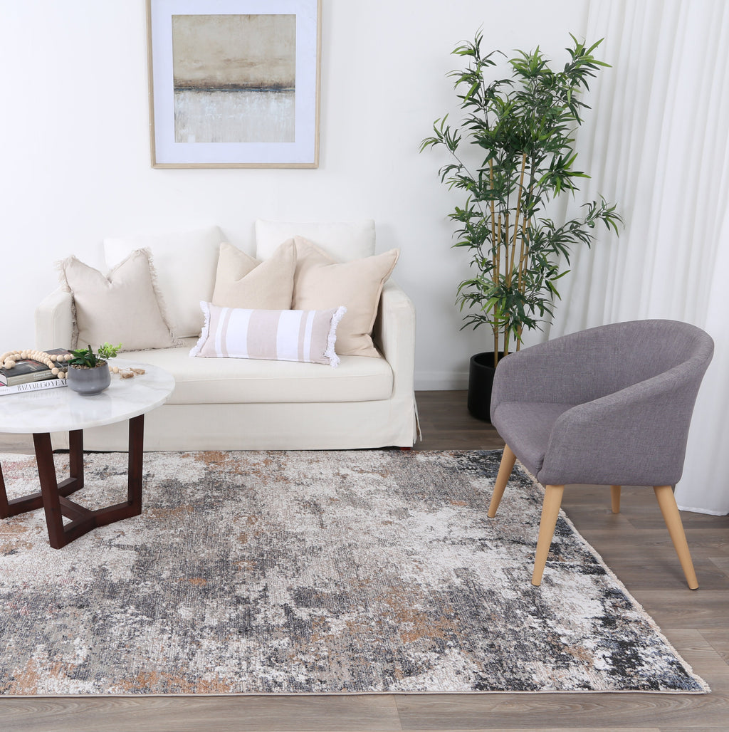 Maryland Grey Medallion Rug - M06 styled with furniture