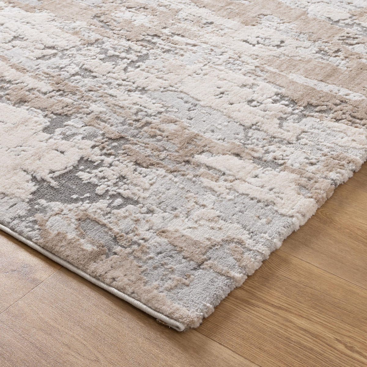 Maya Watercolour Abstract Grey and Beige Rug - M106 – view 3