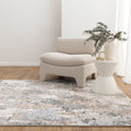 Maya Watercolour Abstract Grey and Beige Rug - M106 styled with furniture