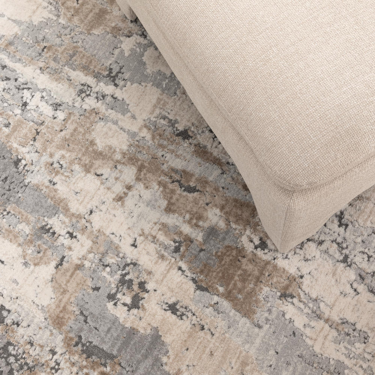 Maya Watercolour Abstract Grey and Beige Rug - M106 – view 5