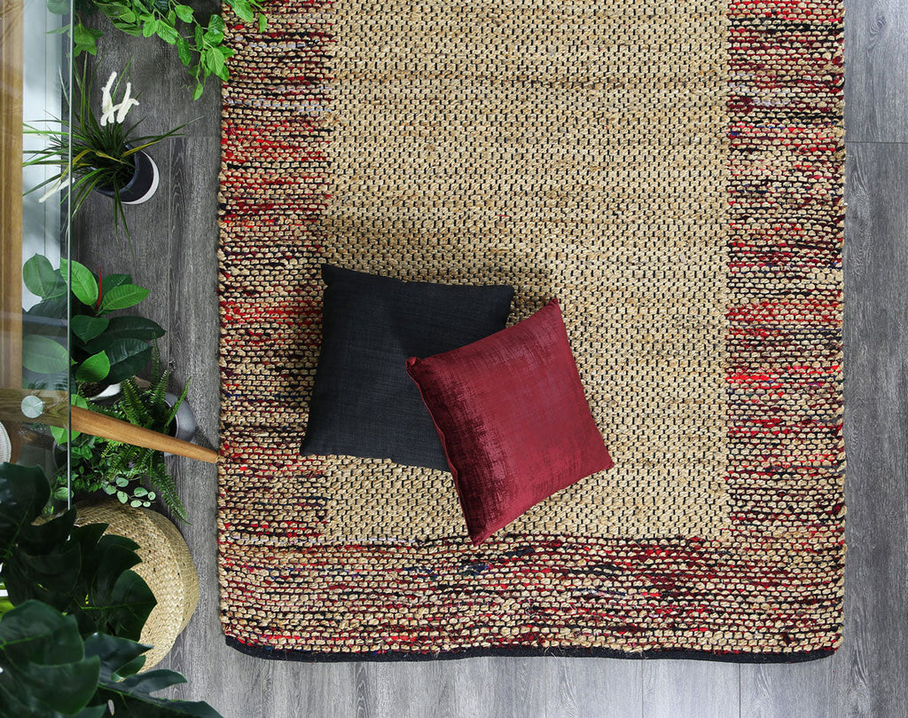 Mahal Multicolour Border Jute Rug styled with furniture
