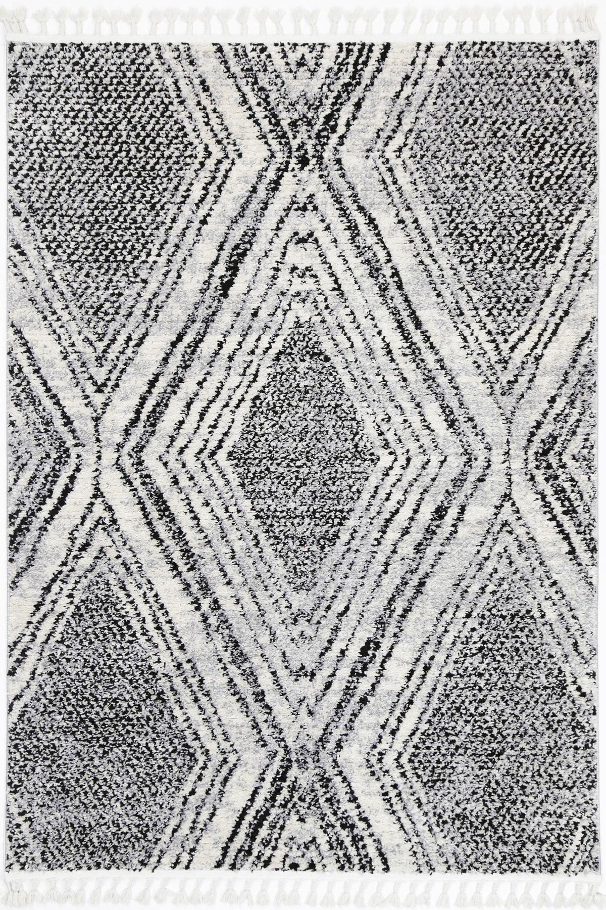 Mansour Harlequin Black & White Geometric Rug - 6BWHI – view 2