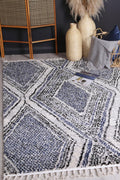 Mansour Harlequin Blue Geometric Rug - 7BLUE styled with furniture