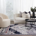 Mansour Antique Blue Transitional Rug - 11BLUE styled with furniture