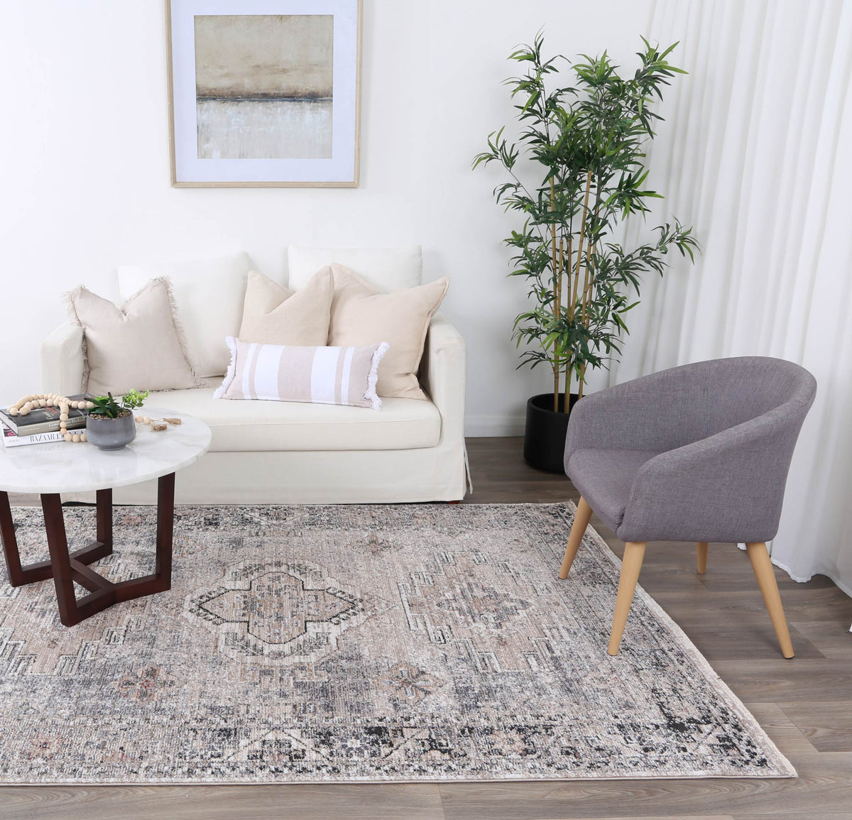 Maryland Derbent Ash Traditional Soft Rug - M01 styled with furniture