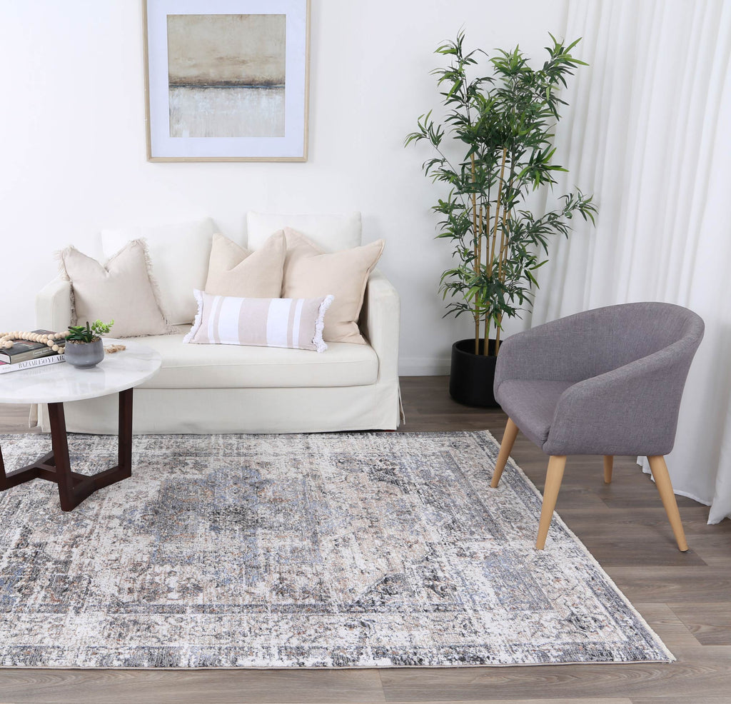 Maryland Multan Ash Traditional Soft Rug - M17 styled with furniture