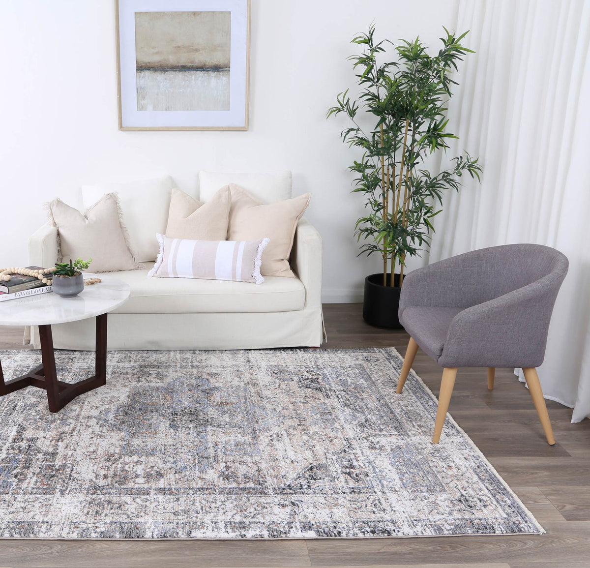 Maryland Multan Ash Traditional Soft Rug - M17 styled with furniture