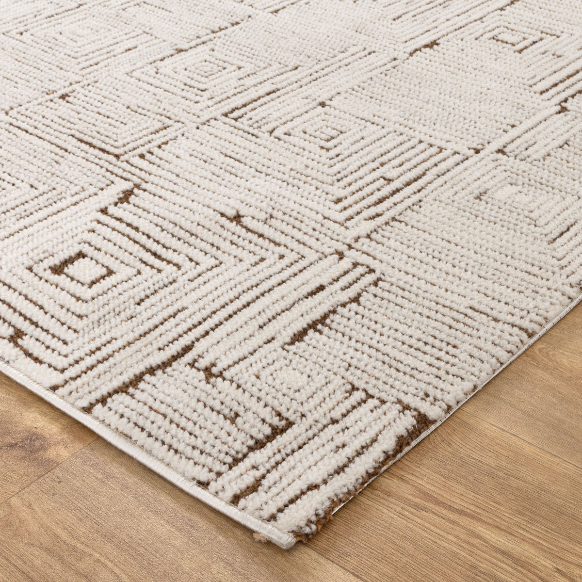 Mila Geometric Squares Cream Brown Rug - MIL8 – view 3