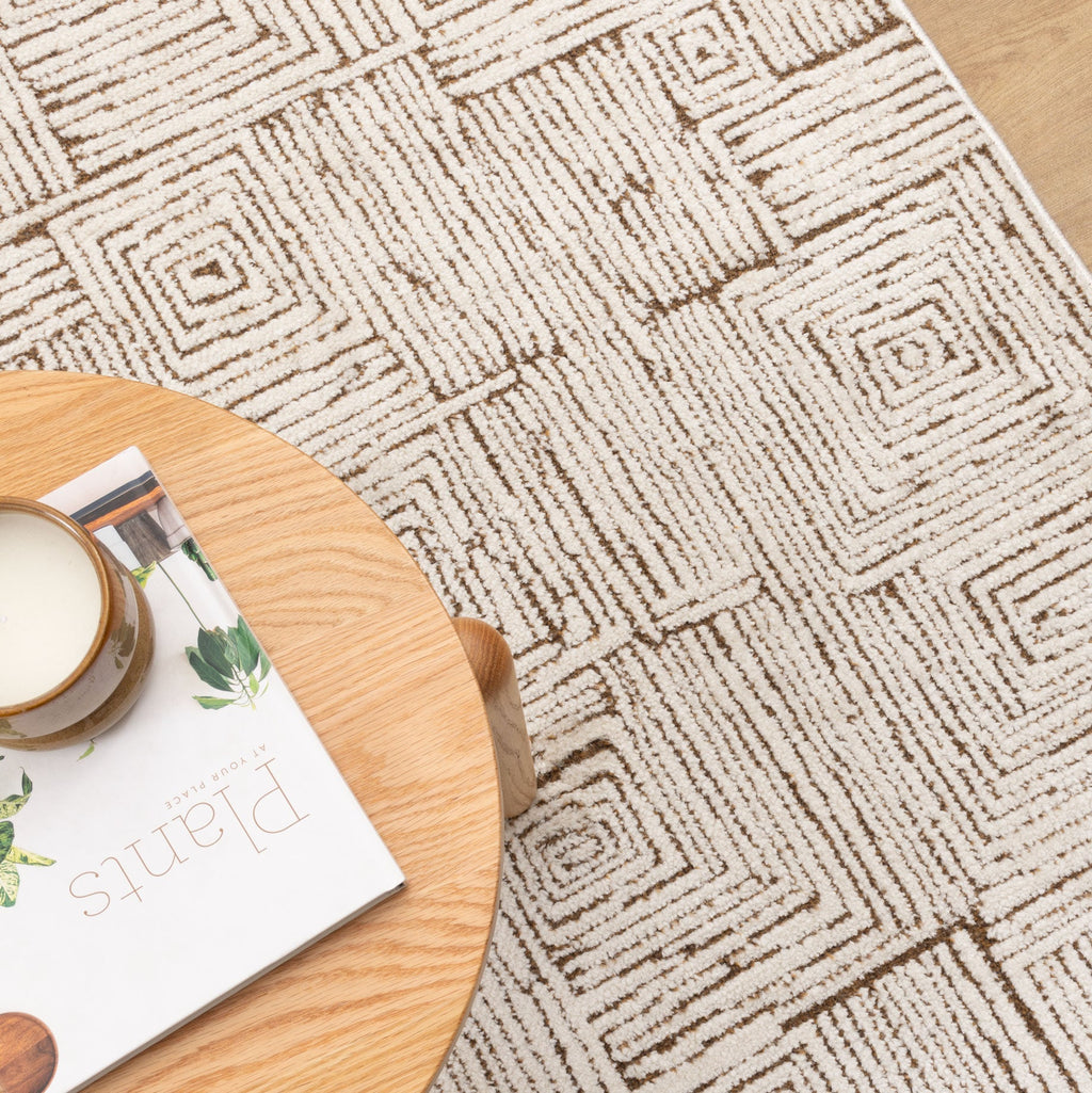 Mila Geometric Squares Cream Brown Rug - MIL8 – view 7