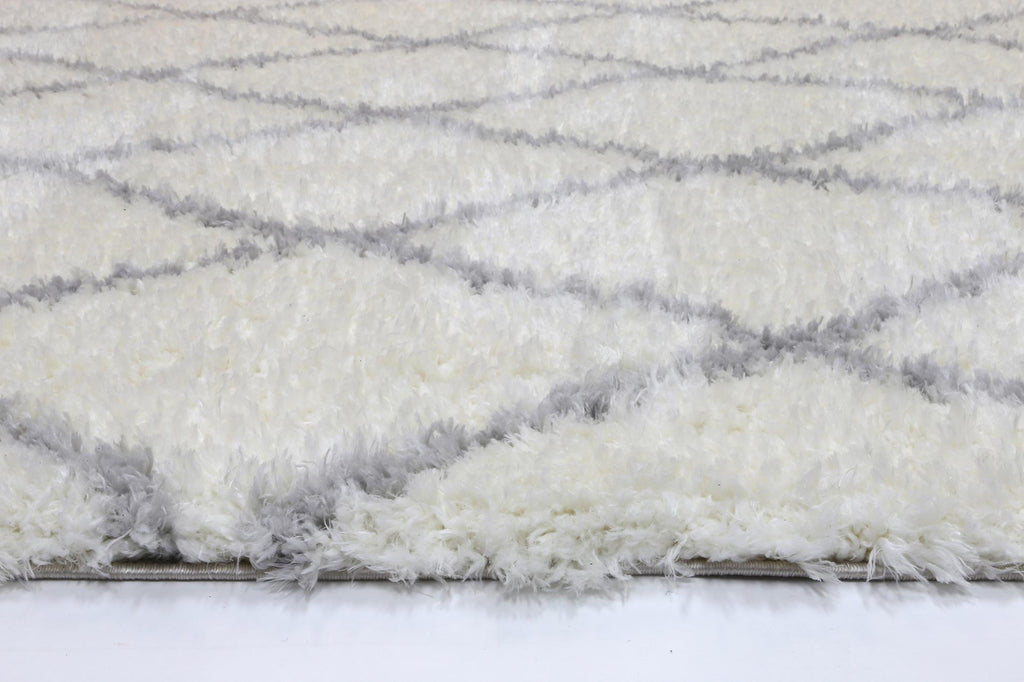 Moroccan Cream and Silver Diamond Rug - 8007 696 – view 4