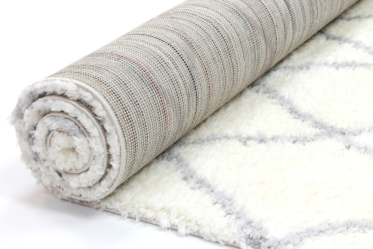 Moroccan Cream and Silver Diamond Rug - 8007 696 – view 5