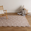 Mellow Rectangle Scalloped Kids Rug Mushroom Beige styled with furniture