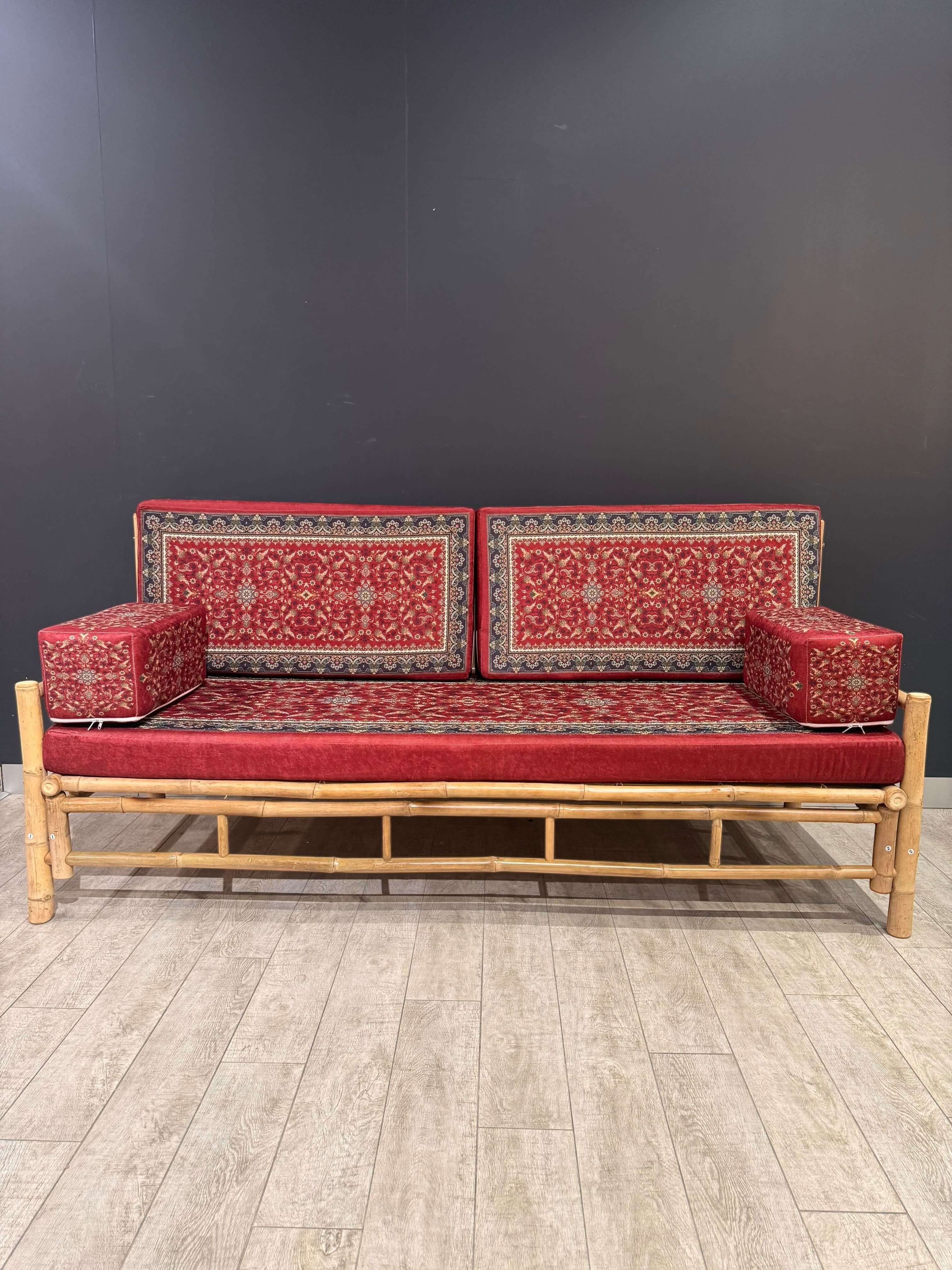 Maroon Heritage Arabic Seating Sofa | Handmade Bamboo 70x190cm Cushion