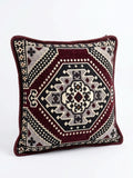 Maroon Palace Kilim Cushion: 40x40cm square throw pillow with intricate geometric design in warm colors.