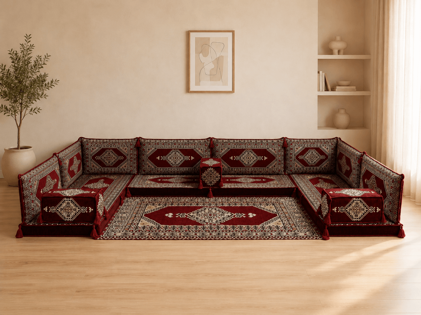 Maroon Palace U-Shape Majlis Sofa Set
