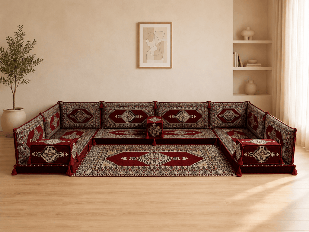 Maroon Palace U-Shape Majlis Sofa Set