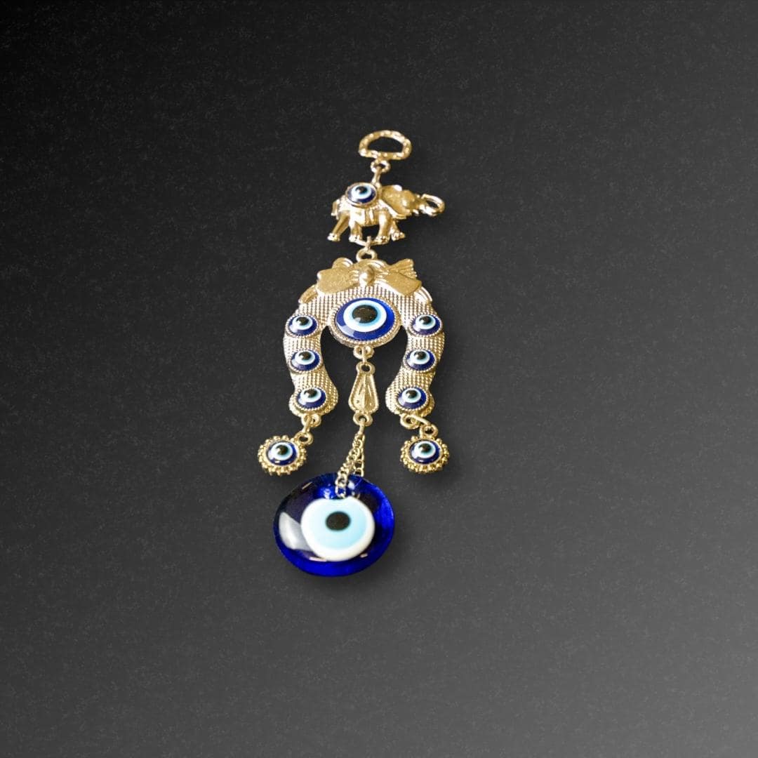 Metal Hanging Evil Eye with Hamsa Hand and Elephant