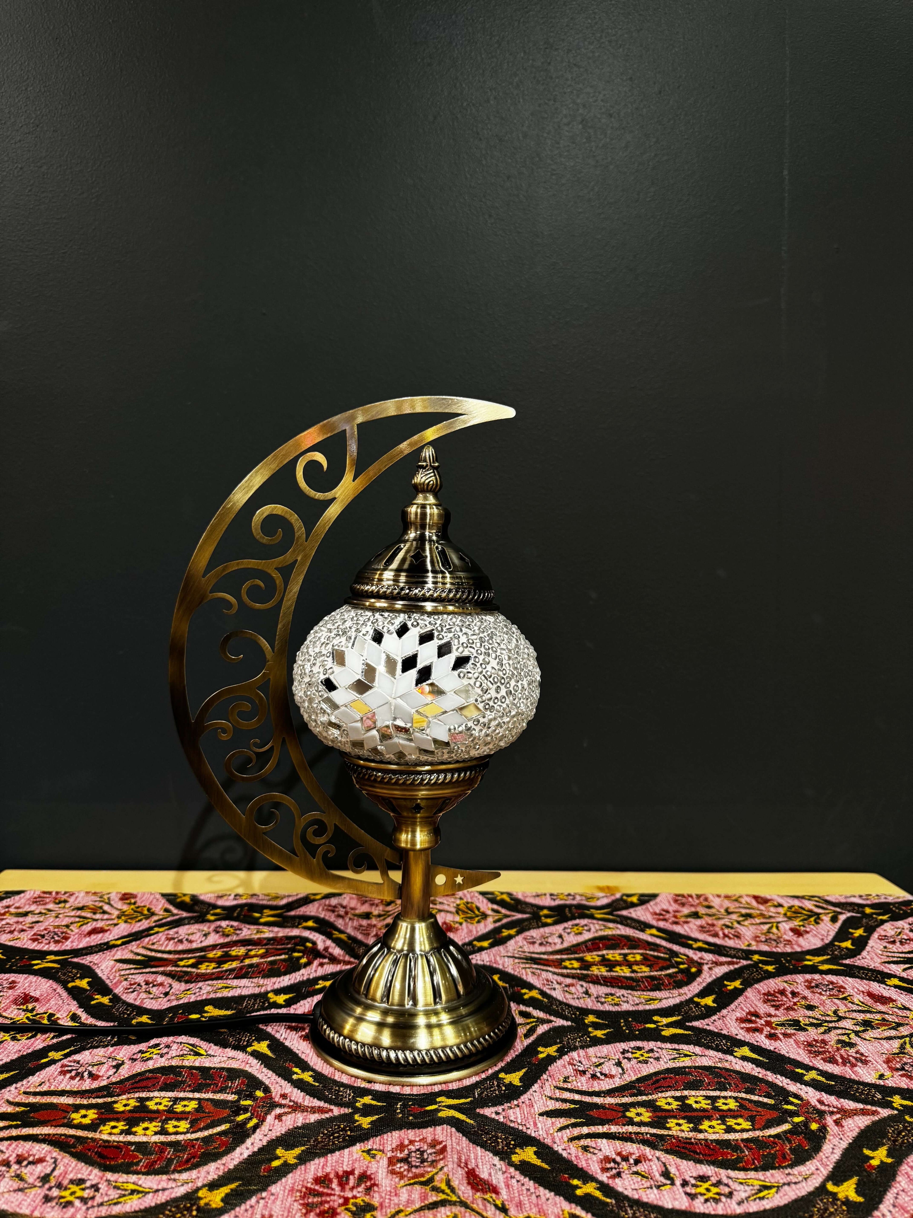 Midnight Glow Turkish Mosaic Lamp - Crescent Moon Design