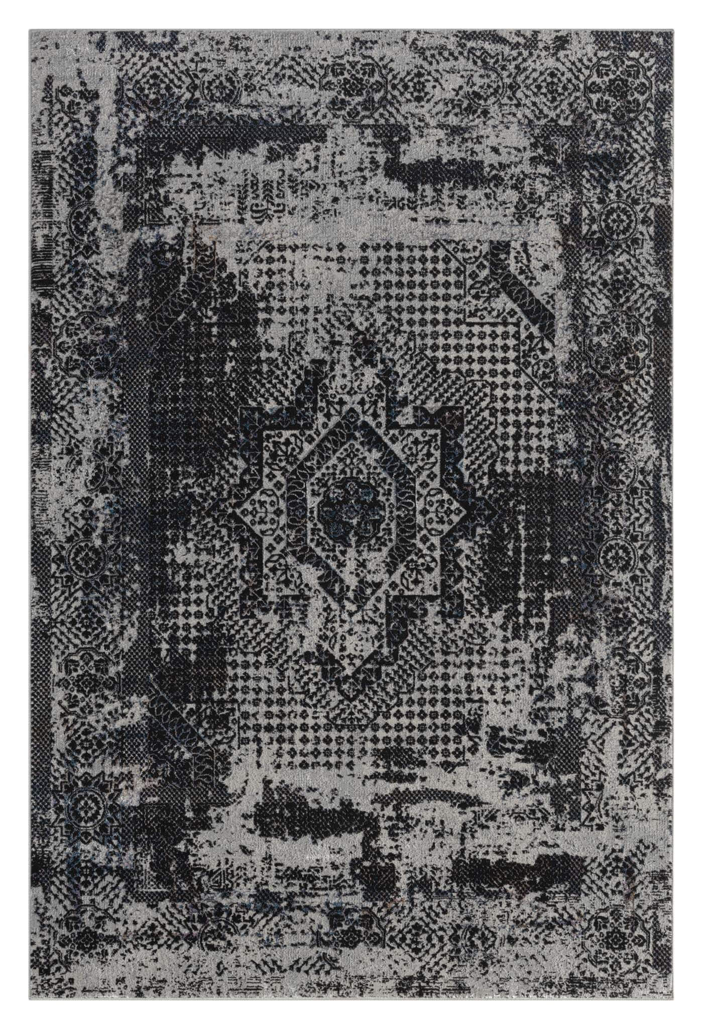 Midnight Grey Turkish Rug Distressed Modern Design