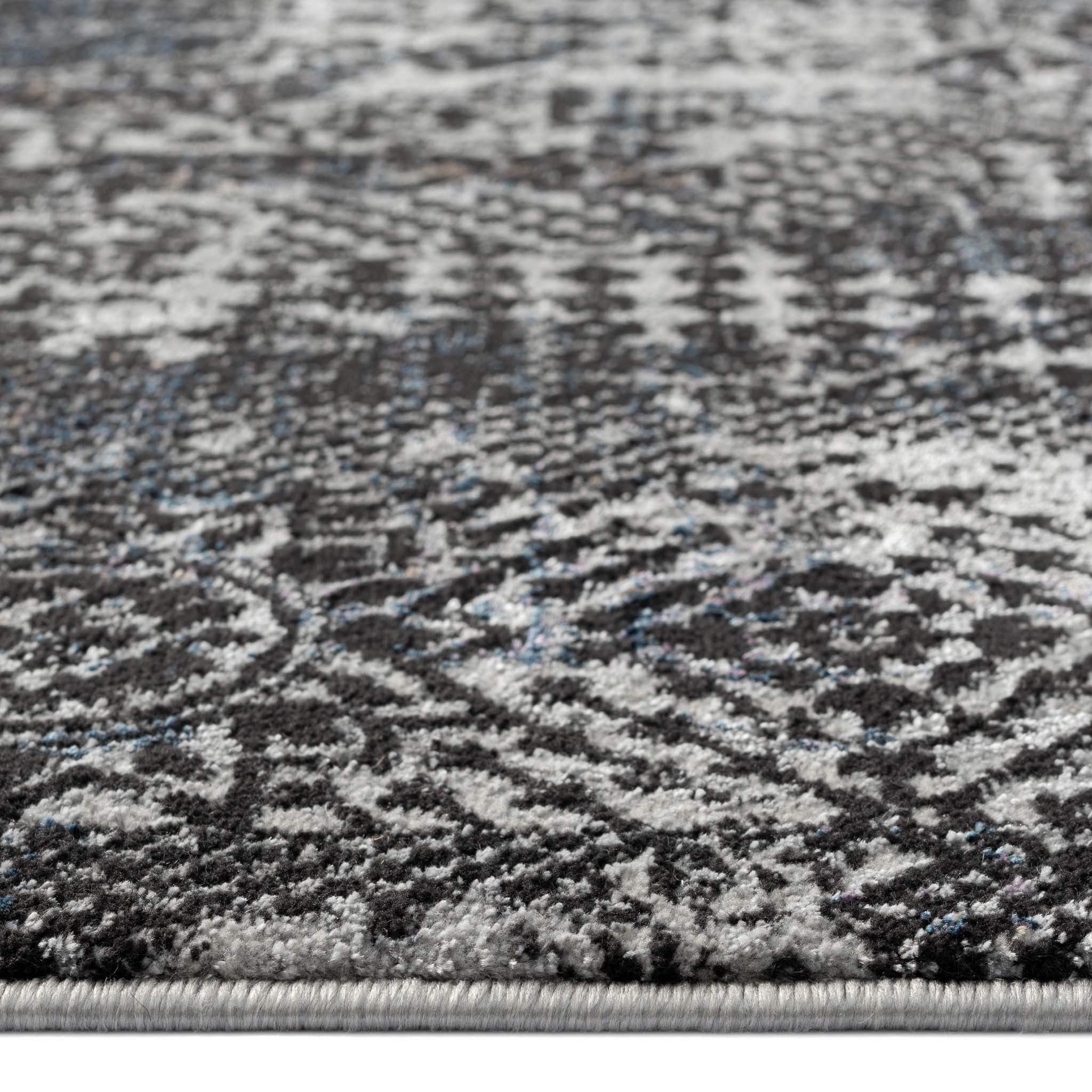 Midnight Grey Turkish Rug Distressed Modern Design
