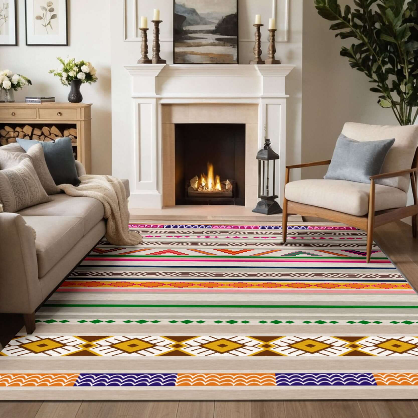 Modern Geometric Striped Rug
