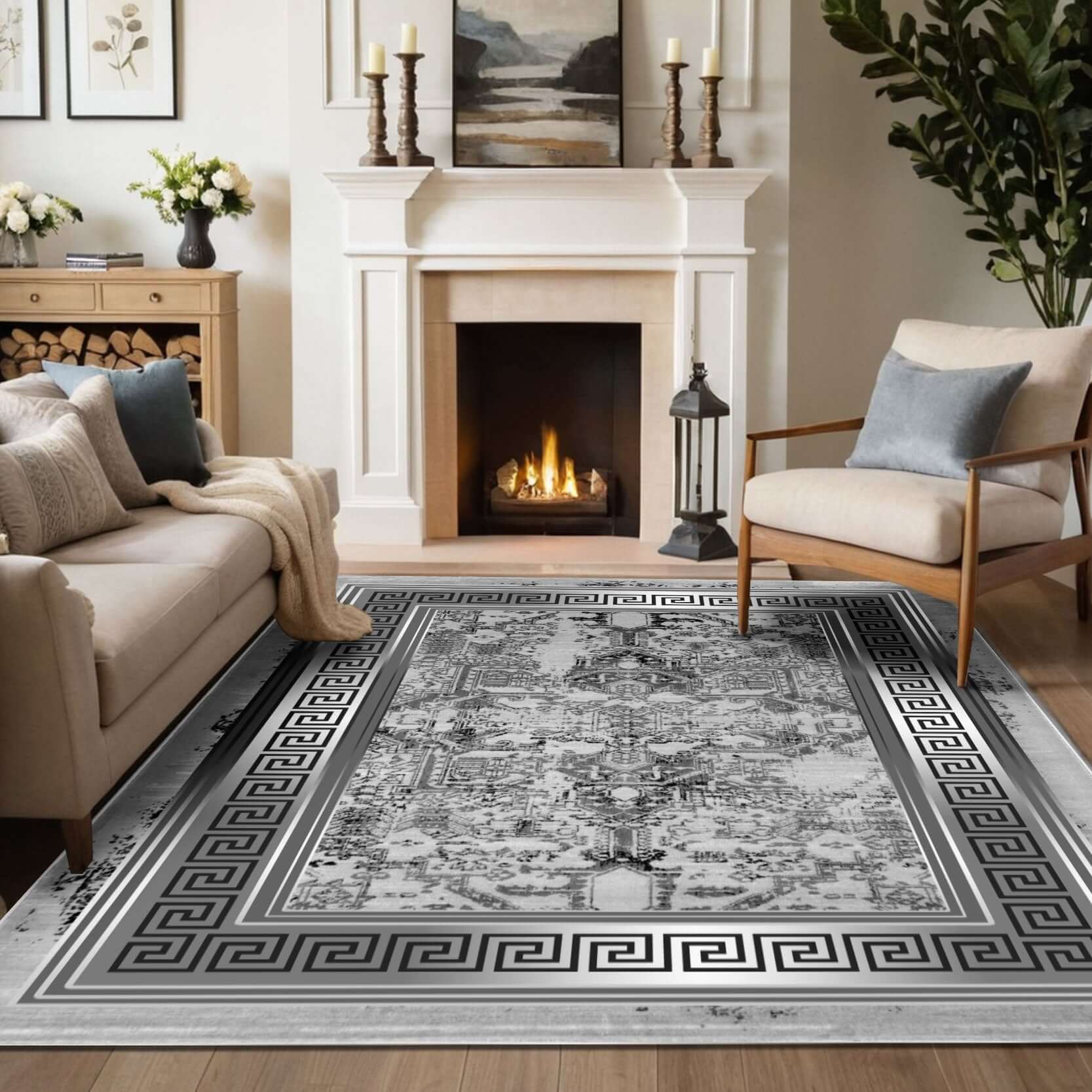 Modern Greek Border Rug – Stylish & Budget-Friendly