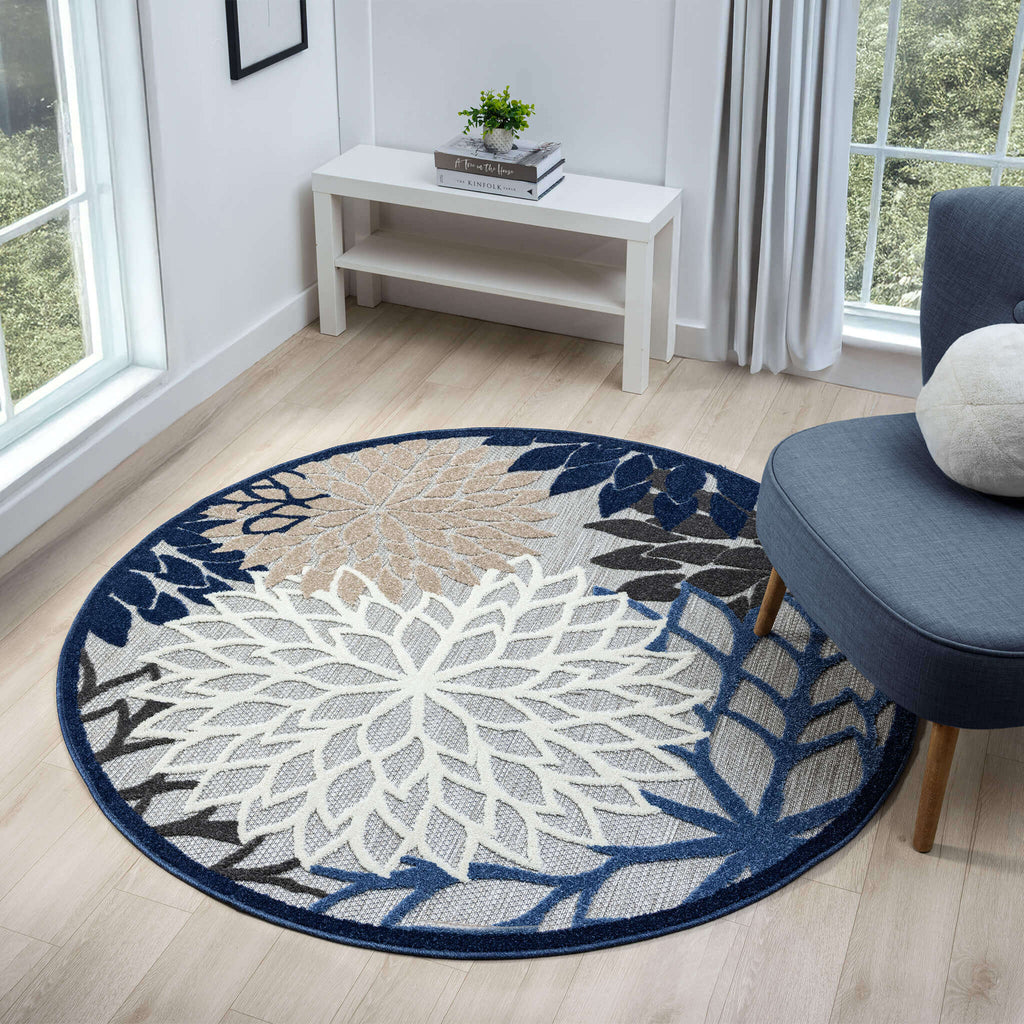 Monaco 1210 Blue Round Rug lifestyle view