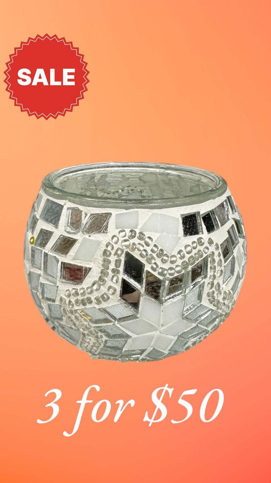 Silver Sparkle Mosaic Candle Holder