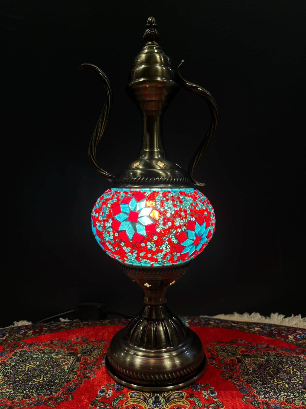 Mosaic Genie Lamp Blue Red Flower