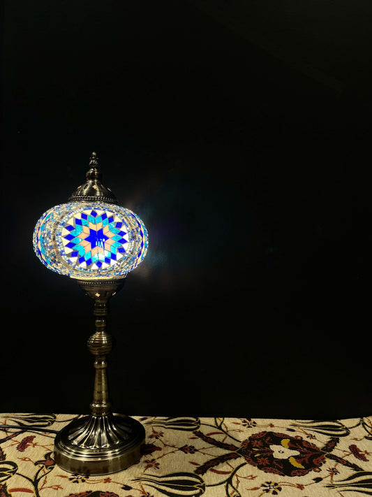 Mosaic Lamp Long Stand 17cm Glass Blue Star    