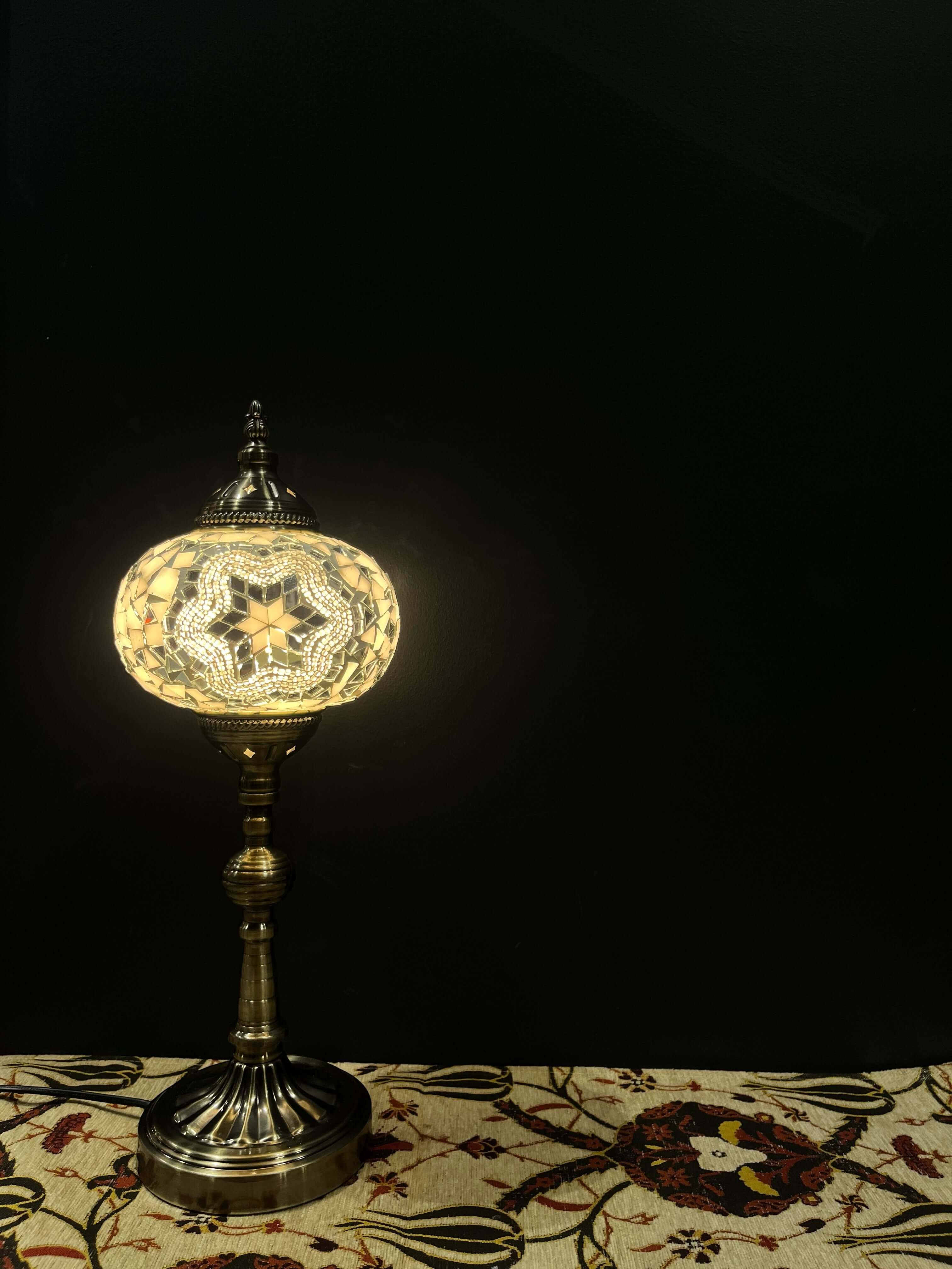 Mosaic Lamp Long Stand 17cm Glass White-Star