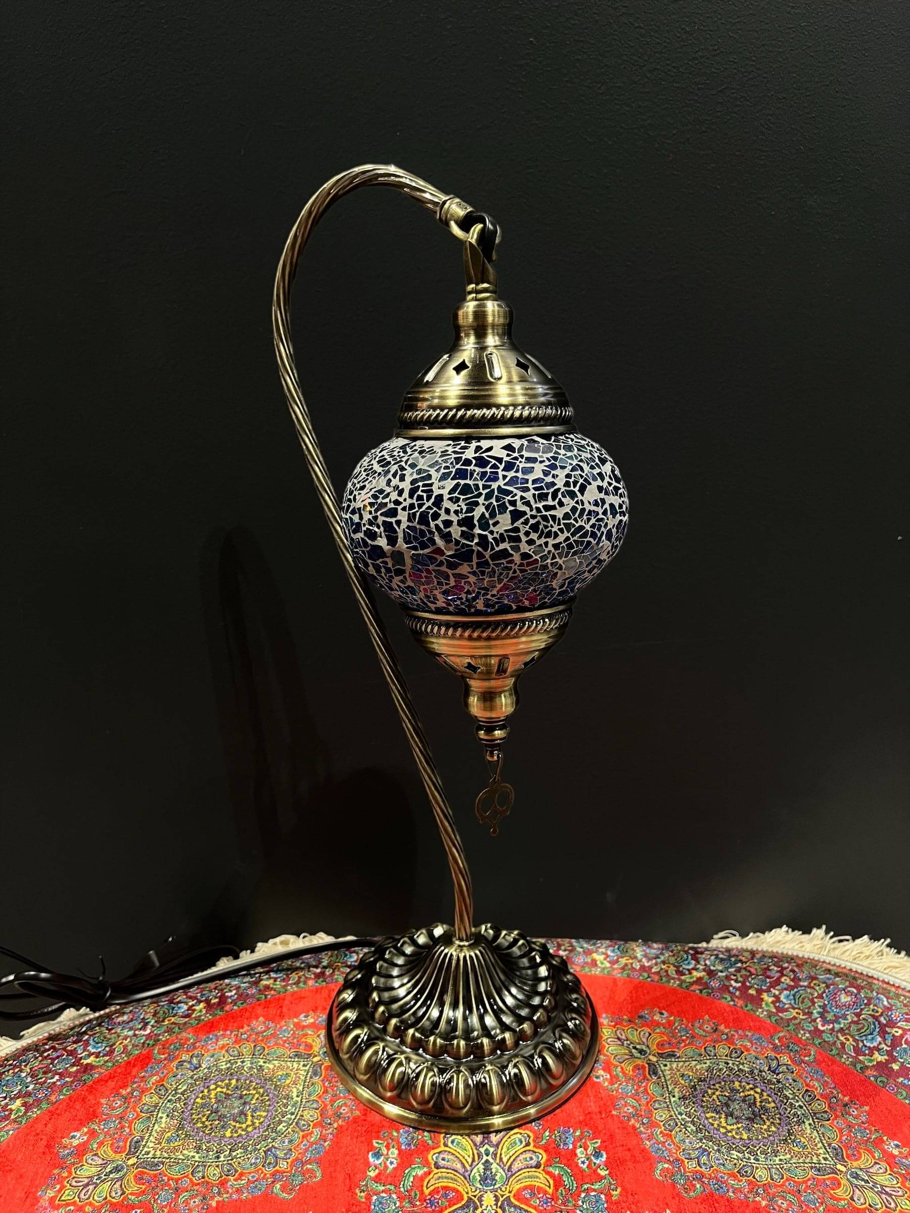 Mosaic Swan Lamp Blue Crackle