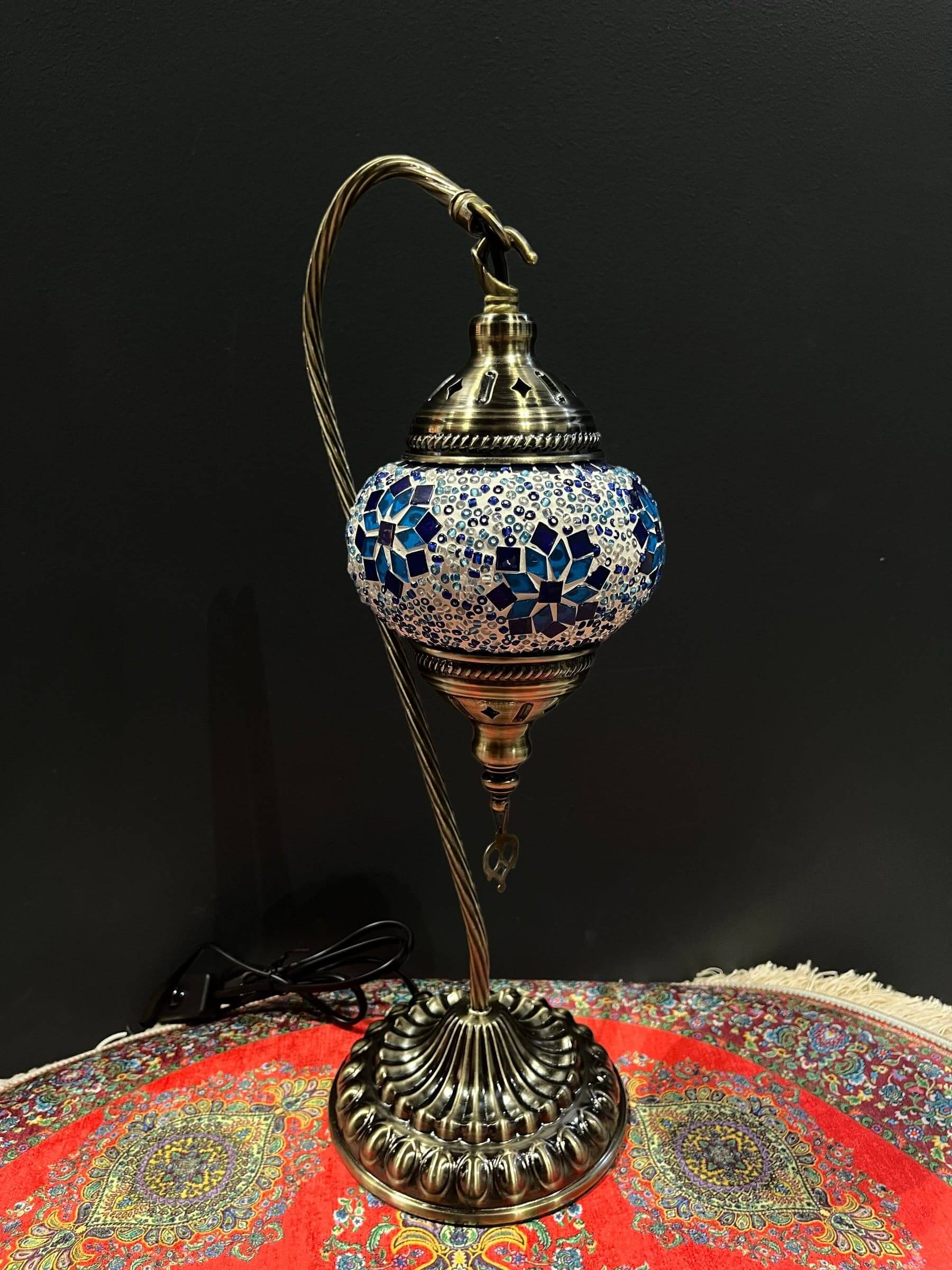 Mosaic Swan Lamp Blue Flower