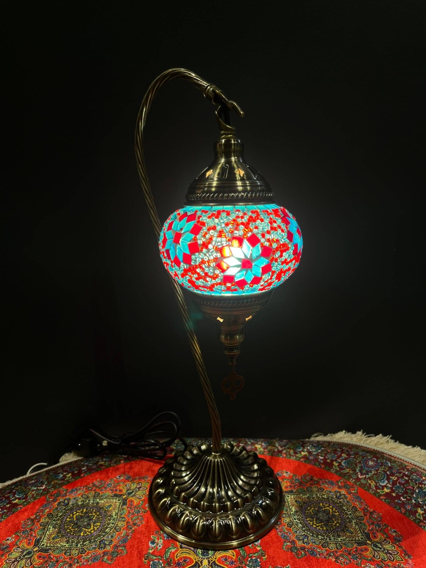 Mosaic Swan Lamp Blue Red Flower