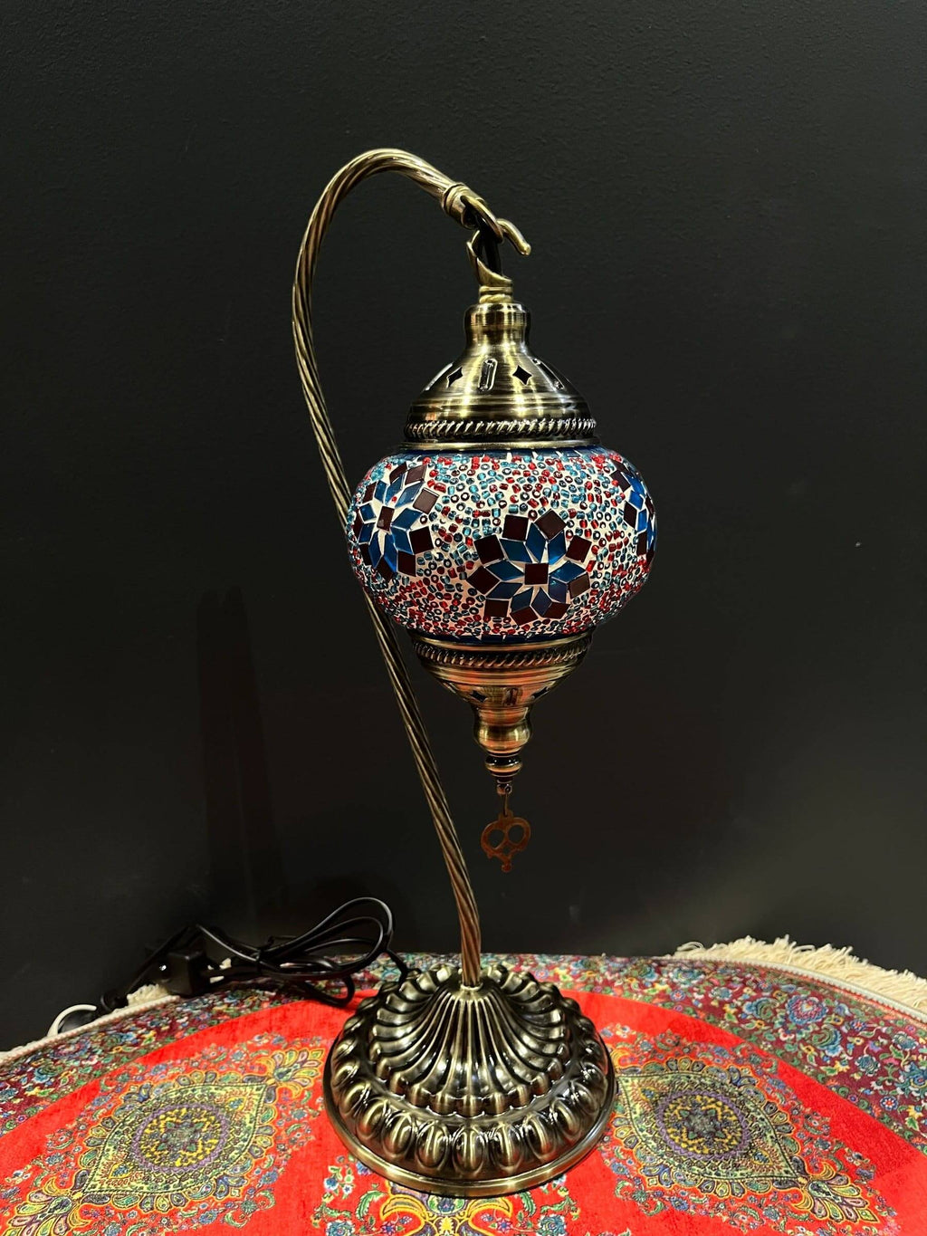 Mosaic Swan Lamp Blue Red Flower