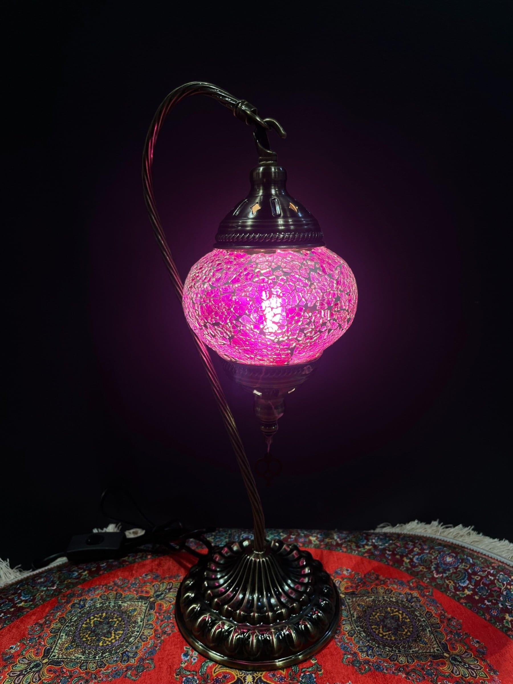 Mosaic Swan Lamp Purple Crackle