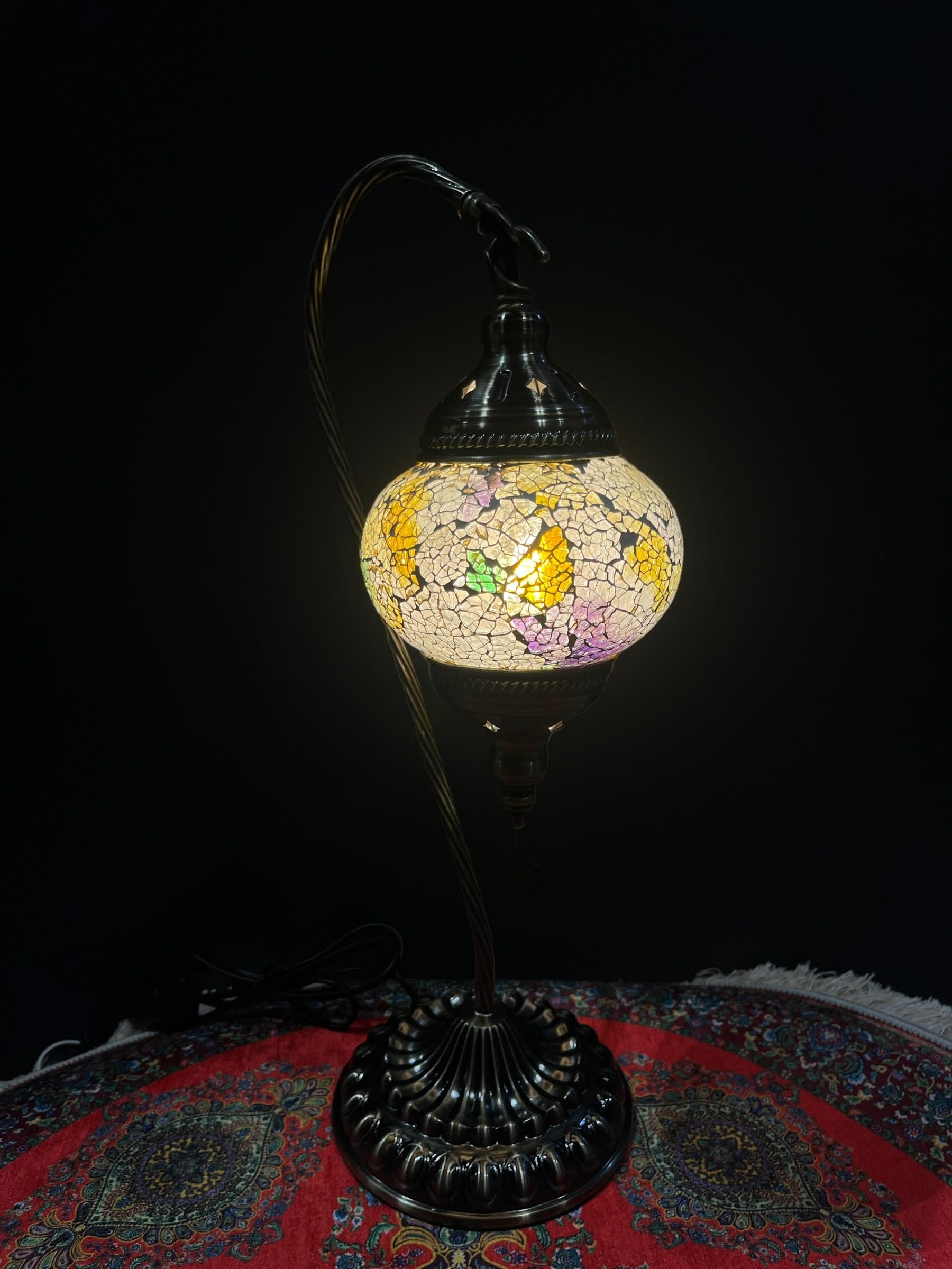 Mosaic Swan Lamp Rainbow Crackle