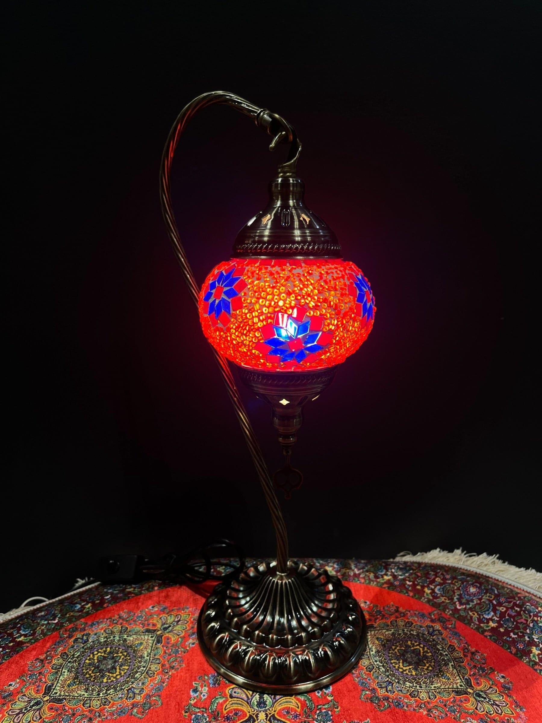 Mosaic Swan Lamp Red Blue Flower