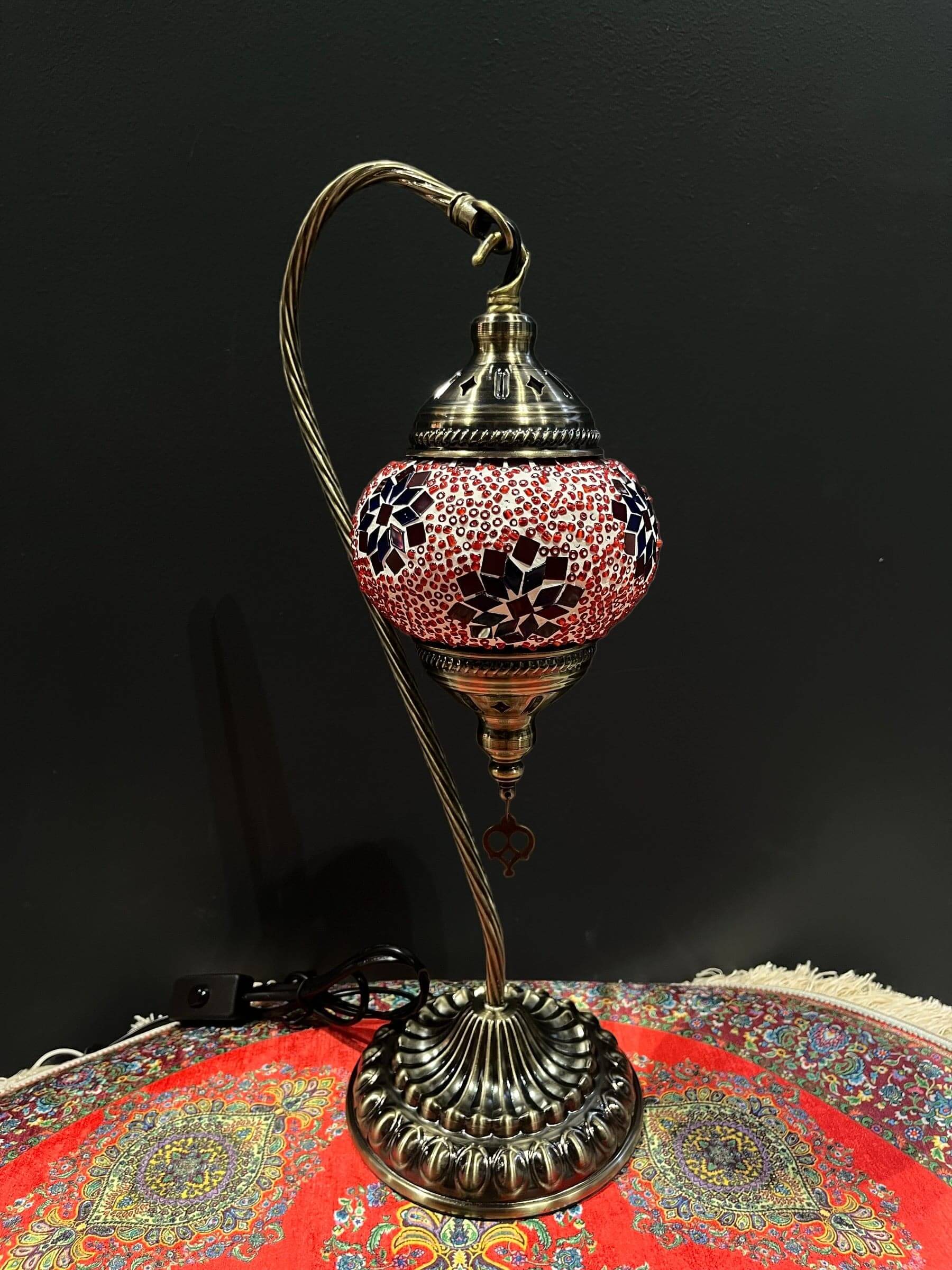 Mosaic Swan Lamp Red Blue Flower