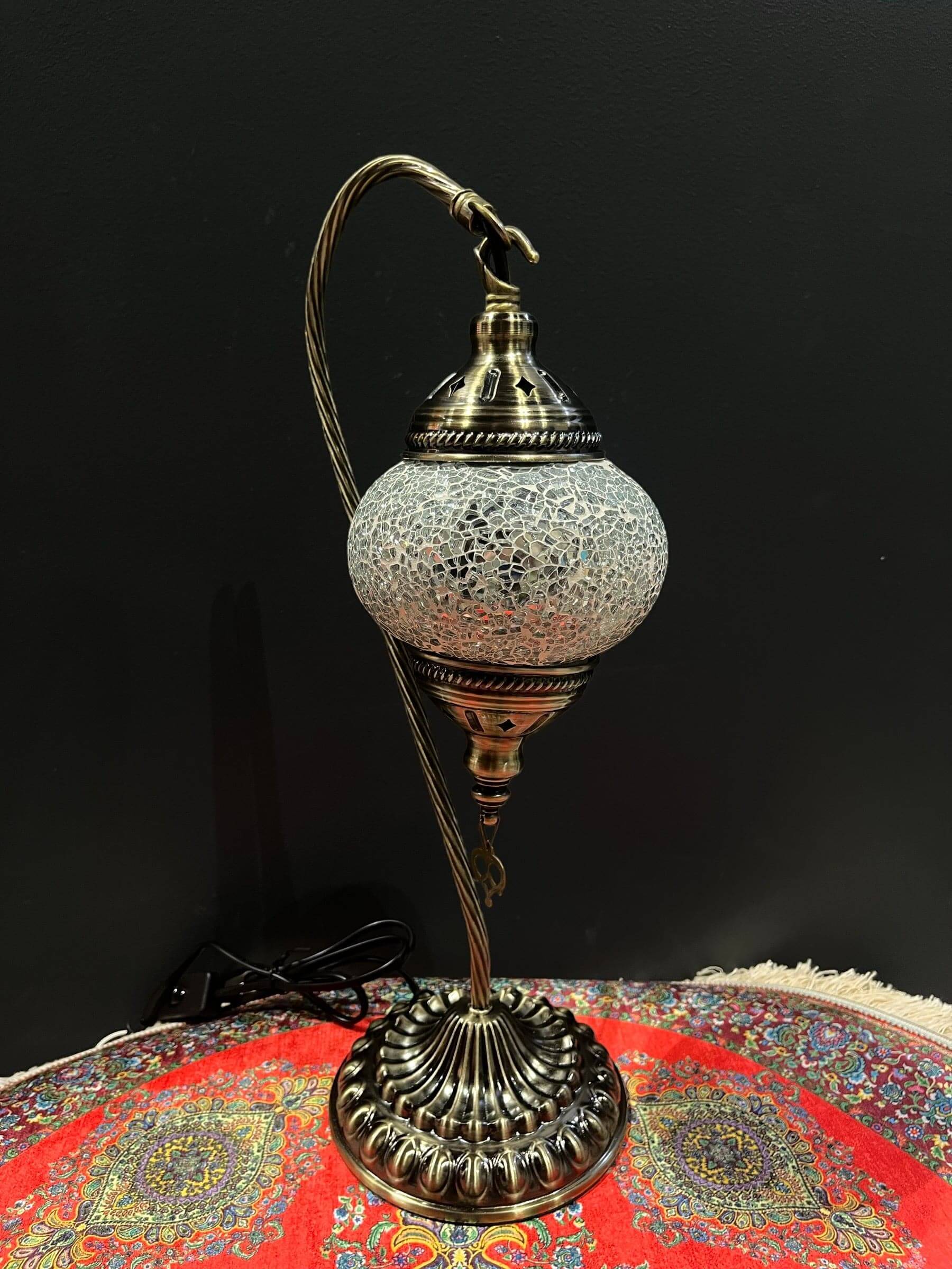 Mosaic Swan Lamp White Crackle