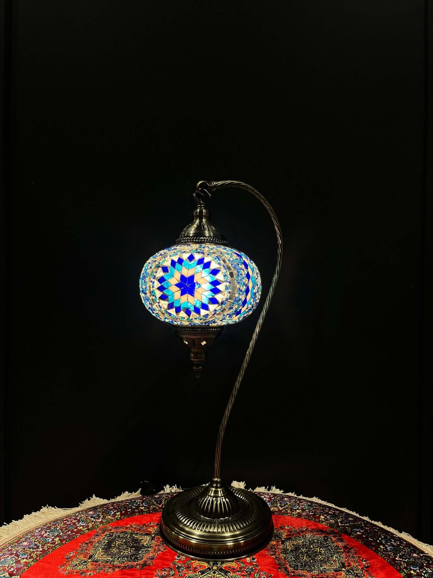 Mosaic Swan Lamps Long (Turkish Lamps) Blue Star-Unique and elegant decorative lighting fixtures featuring mosaic lamps designs crafted from vibrant glass pieces. Add a touch of grace and charm to your space with these exquisite Turkish lamps, suitable fo