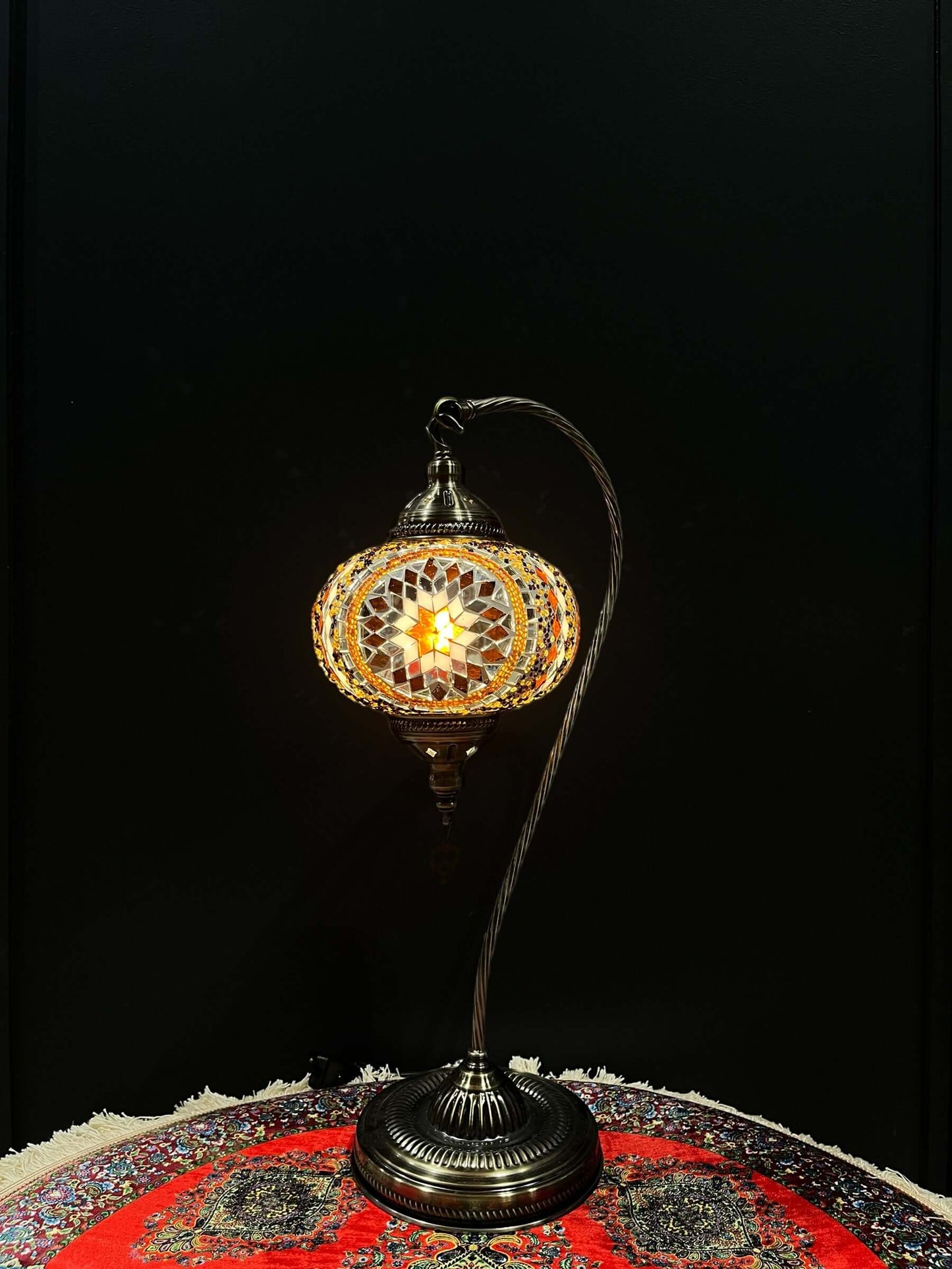 Mosaic Swan Lamps Long (Turkish Lamps) Brown-Unique and elegant decorative lighting fixtures featuring mosaic lamps designs crafted from vibrant glass pieces. Add a touch of grace and charm to your space with these exquisite Turkish lamps, suitable for va