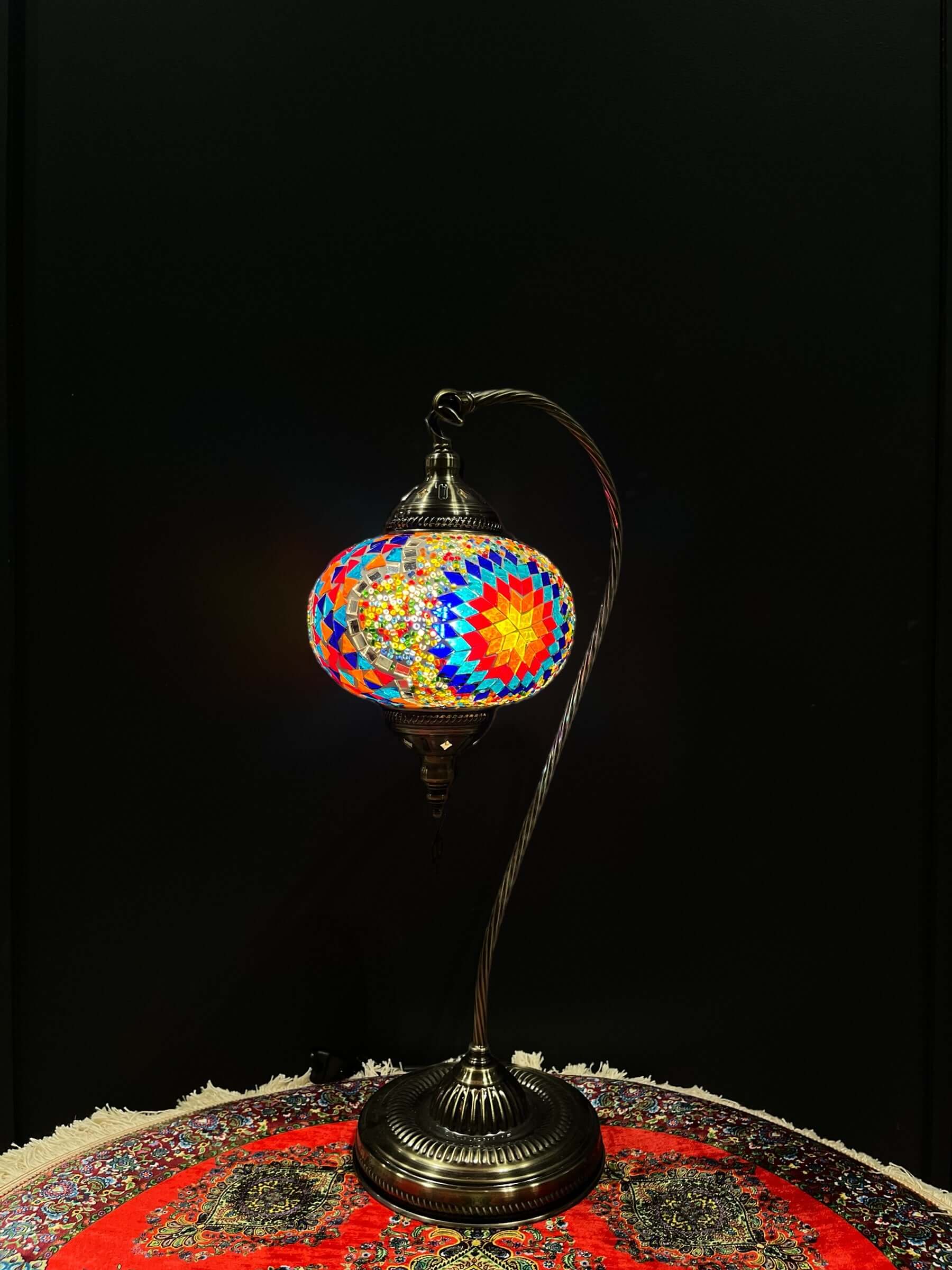 Mosaic Swan Lamps Long (Turkish Lamps) Classic-Unique and elegant decorative lighting fixtures featuring mosaic lamps designs crafted from vibrant glass pieces. Add a touch of grace and charm to your space with these exquisite Turkish lamps, suitable for
